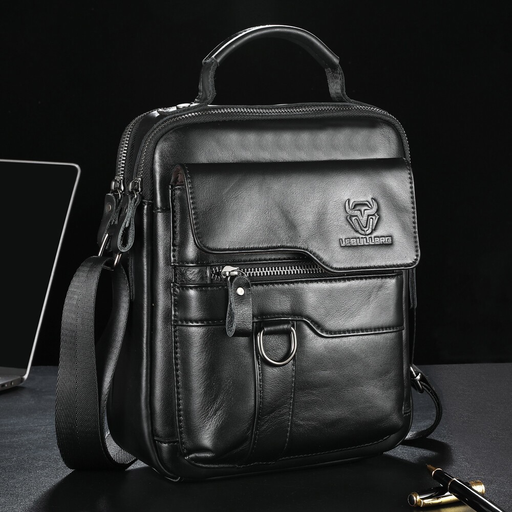 LEBULLBRO Mens Leather Shoulder Bag Medium Business Sling Bag Crossbody Bags US