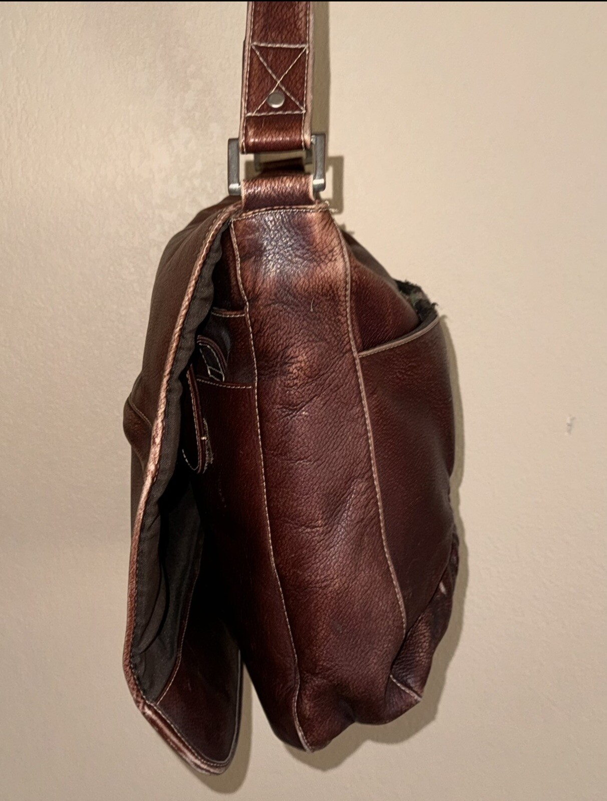 Vintage Brown Leather Distressed Briefcase Messenger Bag Made In Colombia
