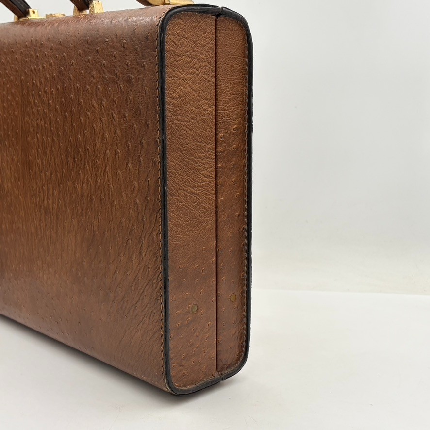 Vintage ATLAS Brown Ta Full Quill Ostrich Attaché Briefcase Amiet Locks w/ Combo