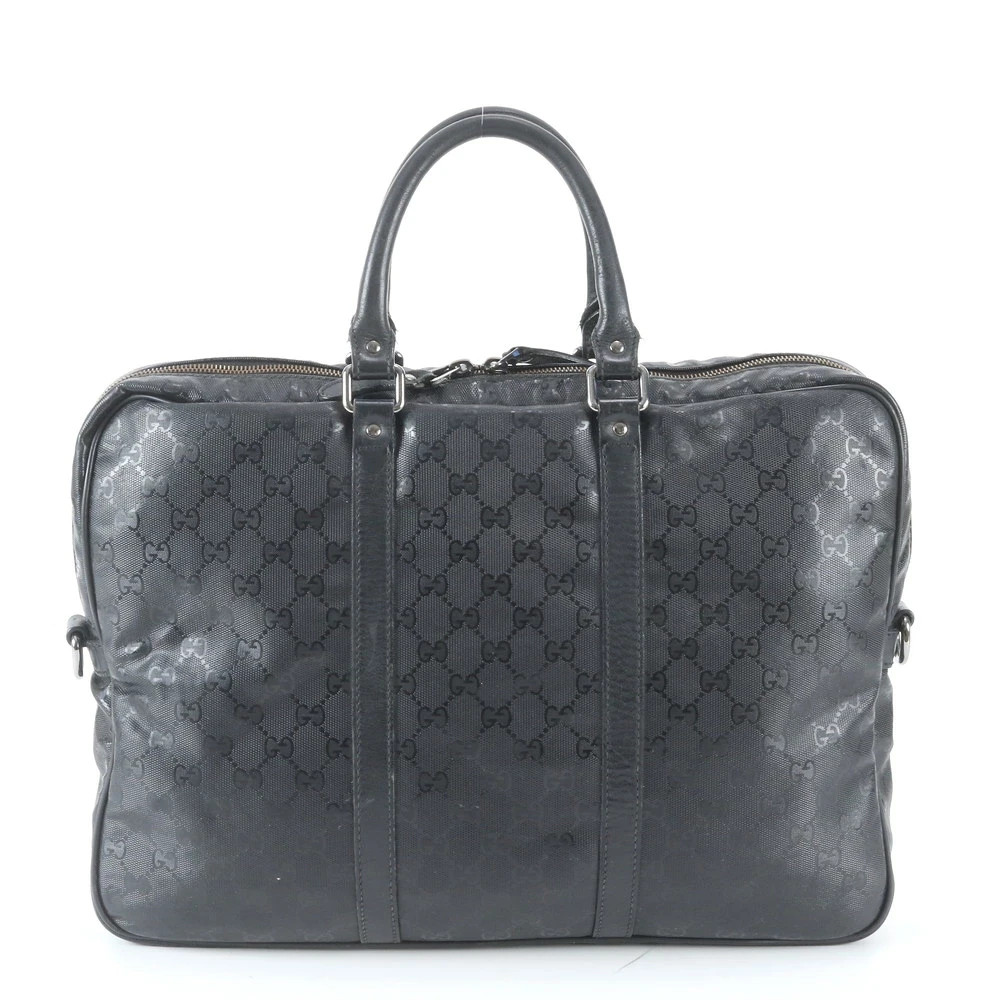 Gucci Travel Duffle Bag Suitcase Leather Black 29x42x6cm pre-owned