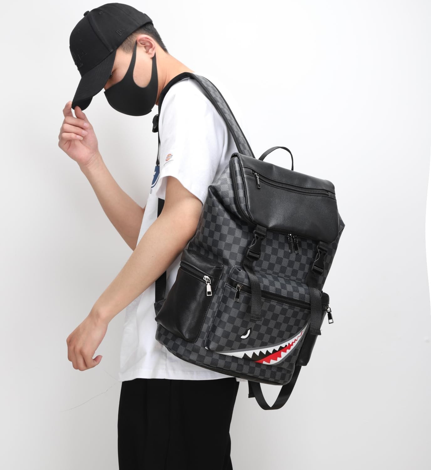 Leather Laptop Backpack, PU Leather Backpack Men Women, Casual Backpack, Water-R
