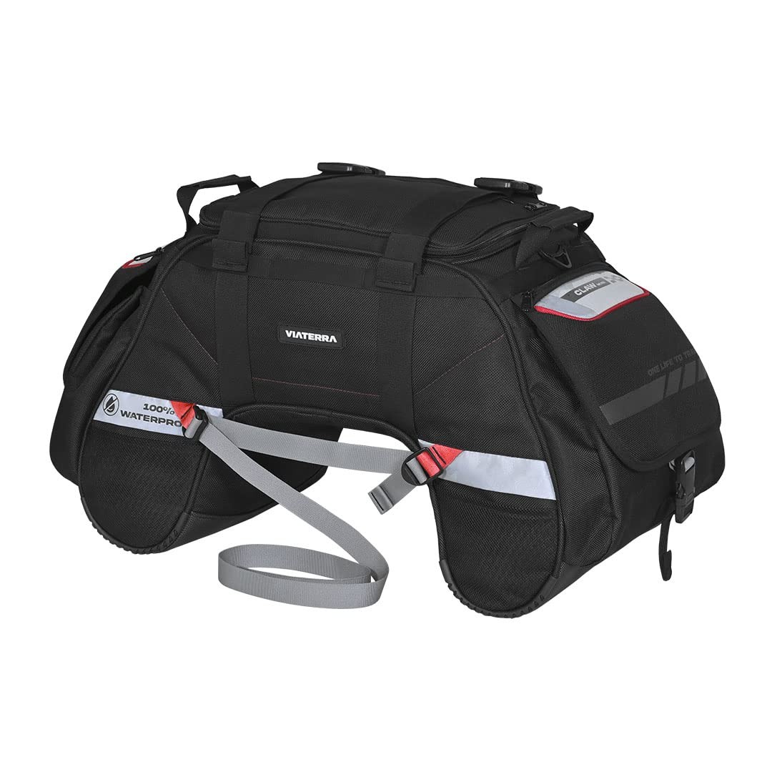 ViaTerra 100% WaterProof ClawMini Motorcycle Rear|Tail|Seat Bag (Black)48L IU…