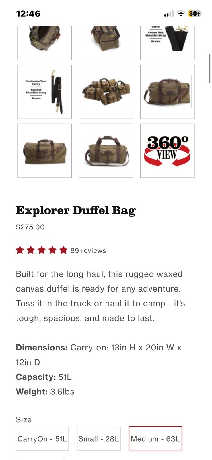 Frost River Explorer Medium Duffel Bag Waxed Canvas Leather Luggage Made in USA