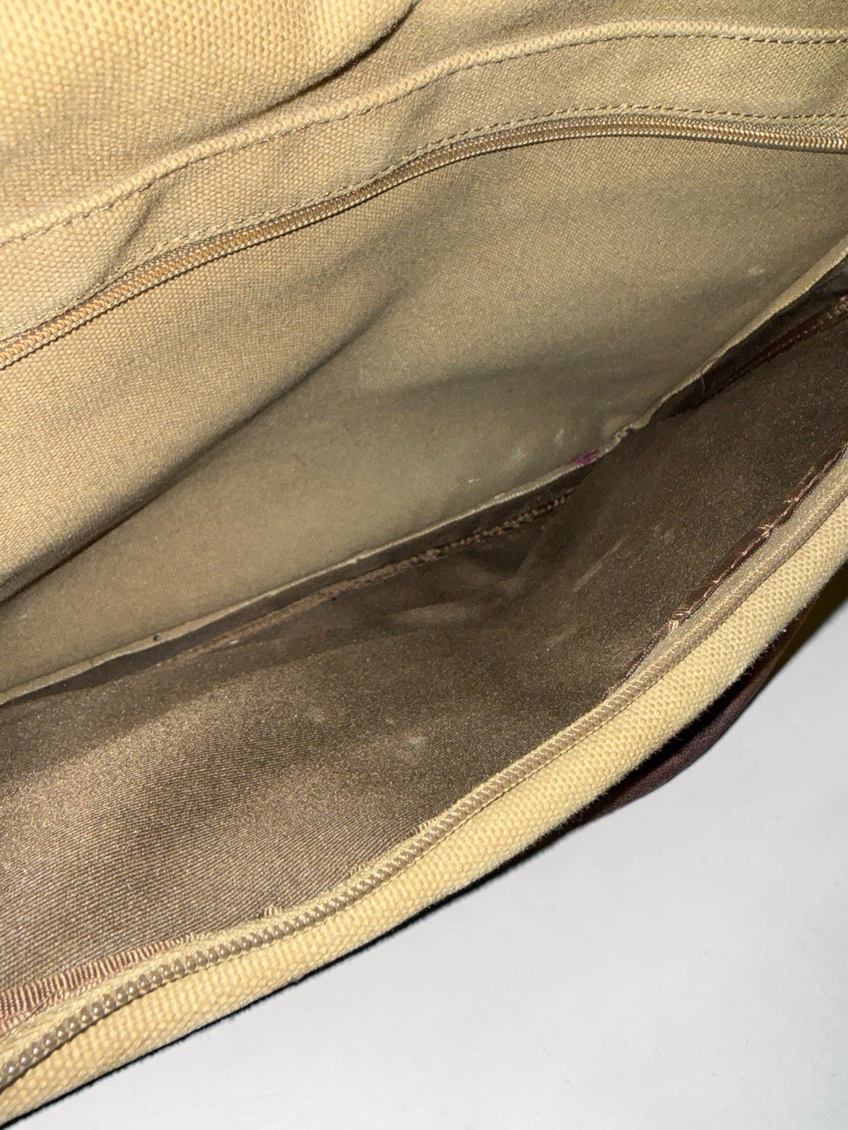 Bosca Leather & Canvas Messenger Bag Briefcase Tan & Brown Attache Laptop Work