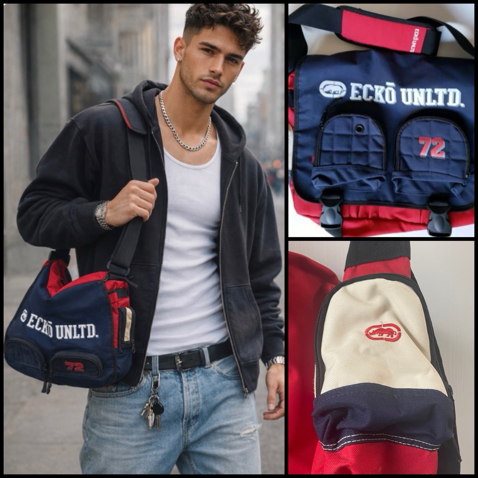 Vintage Ecko Unlimited Y2K Retro Red Navy Crossbody Streetwear Messenger Bag