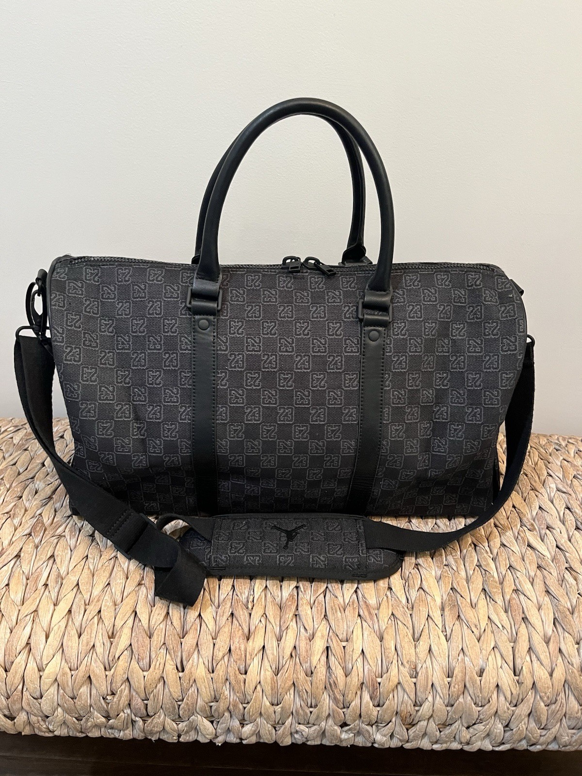 Nike Air Jordan Monogram Duffle Bag 25L Black Jacquard Travel Weekender Gym