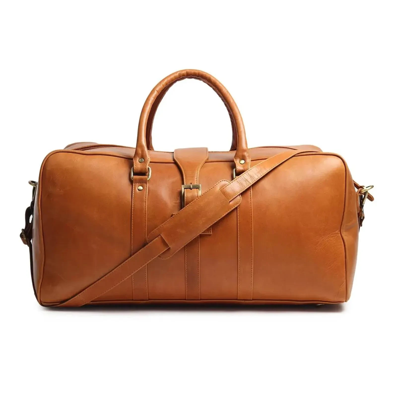 Handmade Full Grain Leather Duffle Bag Men | Weekender Carry-On Travel Holdall