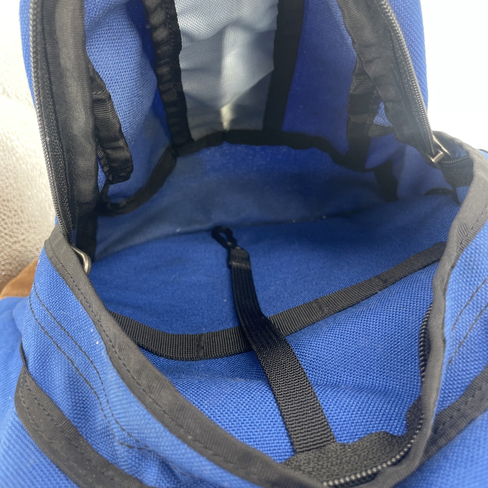 Vtg 1990s Nike Backpack Blue with Brown Suede Bottom Center SWOOSH 90s