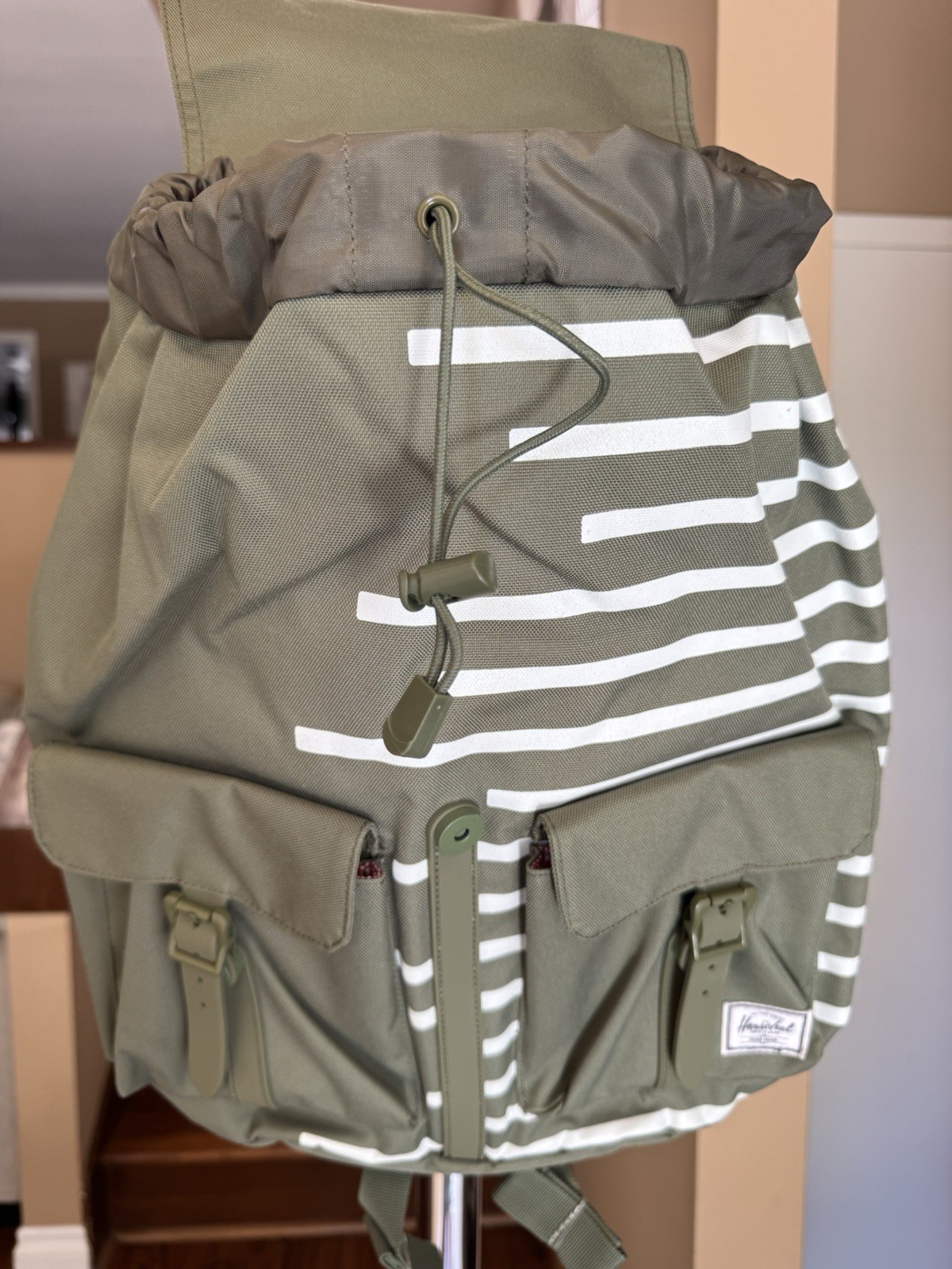 NWT Herschel Dawson Backpack Deep Lichen Green Striped 20.5L Laptop Bag