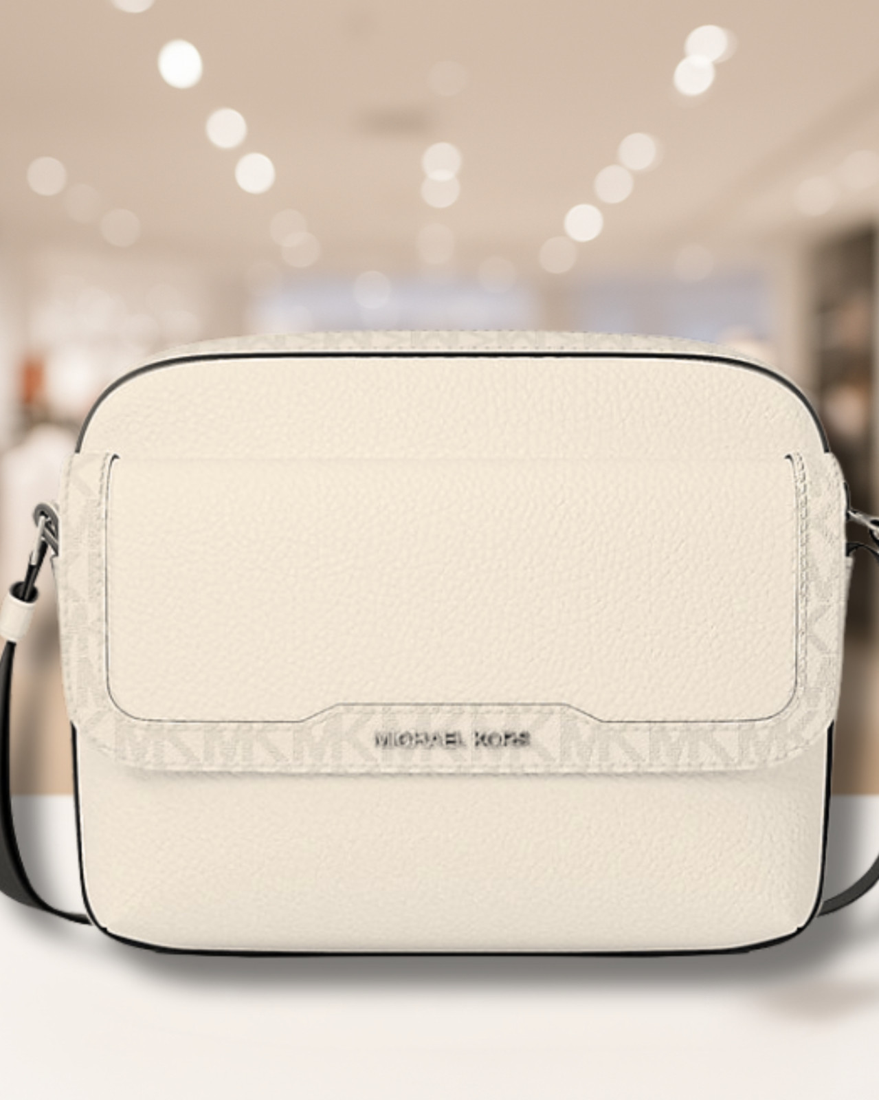 Michael Kors Cooper Medium Leather & Logo Flap Camera Crossbody Bag Bright White