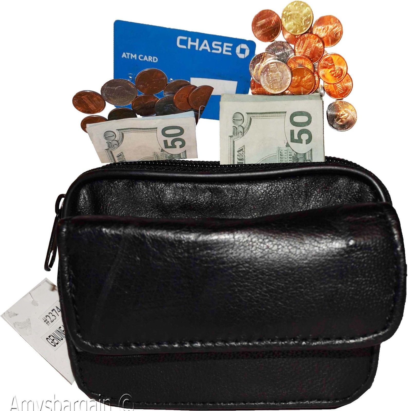 New Mini leather mens bag belt loop bag Black waist bag Business credit card nwt