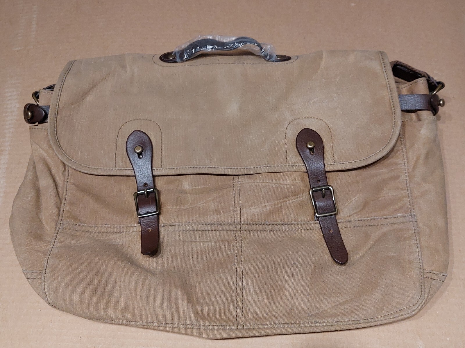 NWT J Crew Khaki Abingdon Waxed Canvas Messenger Bag Laptop F1415