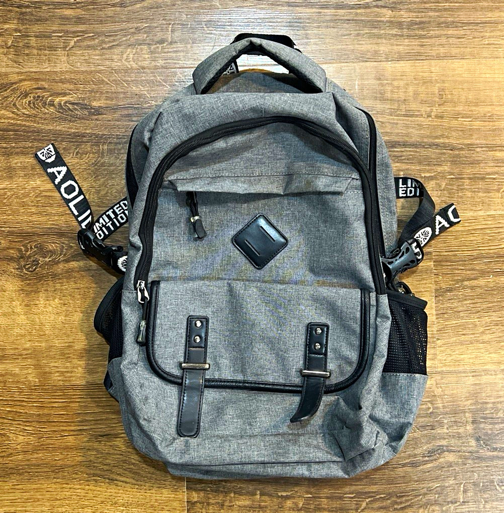 Gray/Black Backpack Travel Casual Zip Buckle Snap Closures with Inner Pockets