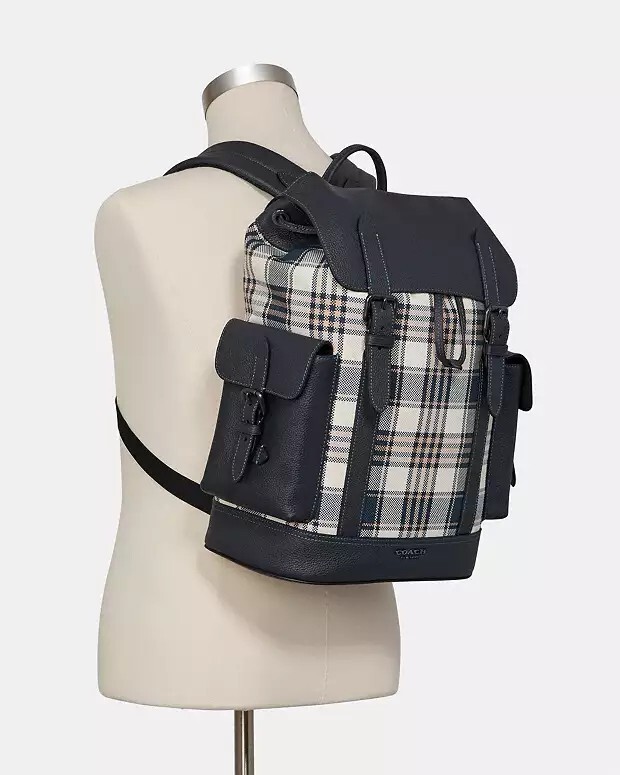 COACH Hudson Backpack With Garden Plaid Print C8187 Denim Multi NEW NWT