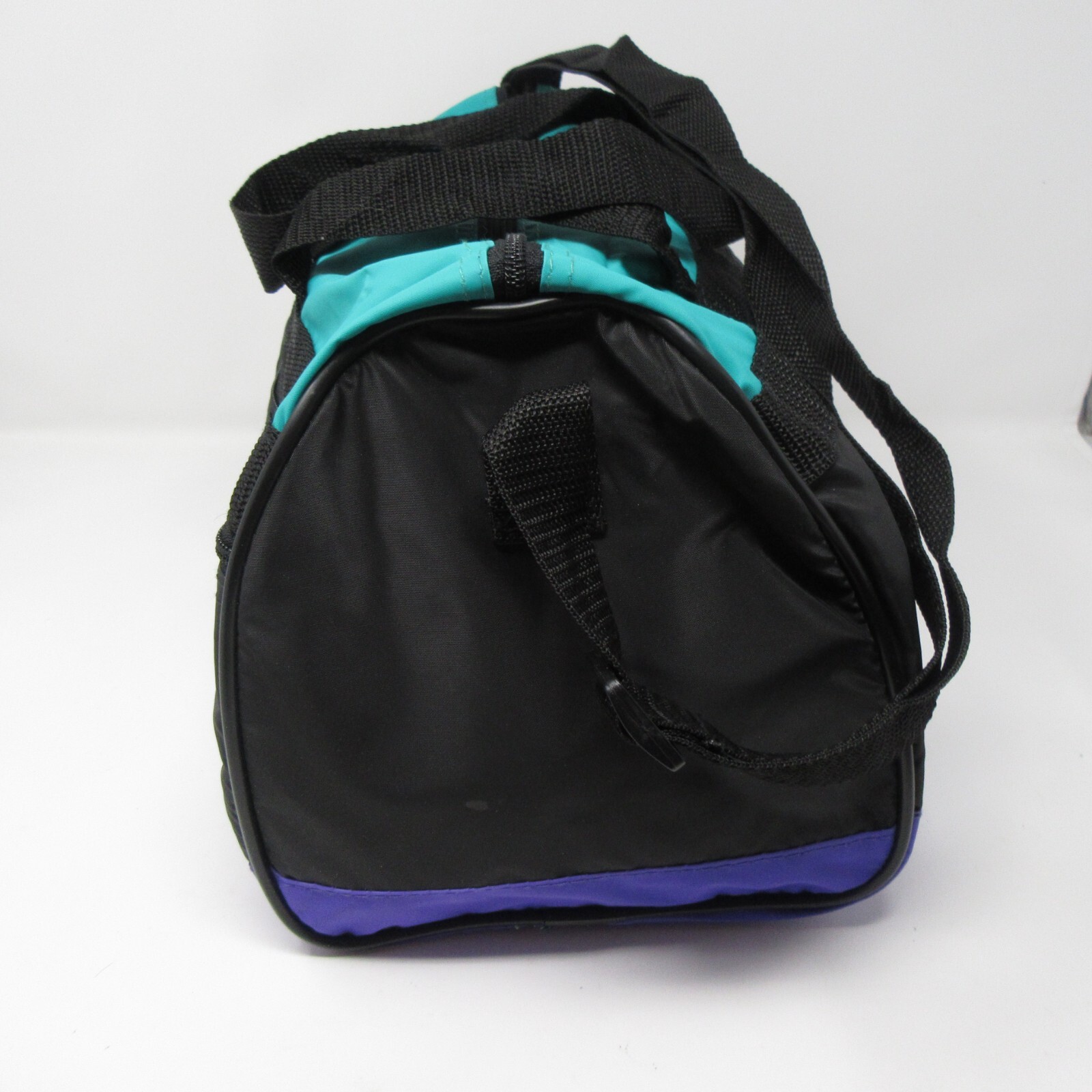 Black Teal Purple Duffle Bag Small w/ Shoulder Strap Handles Nylon Vtg 1980s