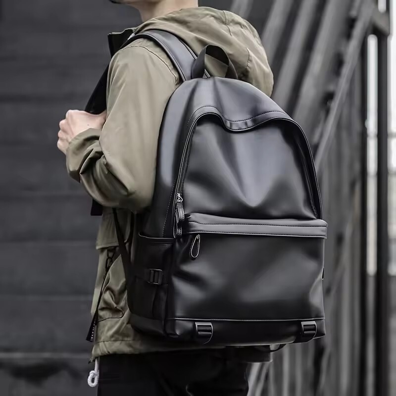 Waterproof PU Leather Travel Backpack SchoolBag Unisex Bag outdoor Men Mochila