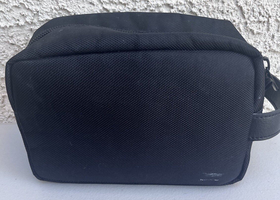 Alpine Swiss Toiletry Bag Black Leather/canvas With Handle