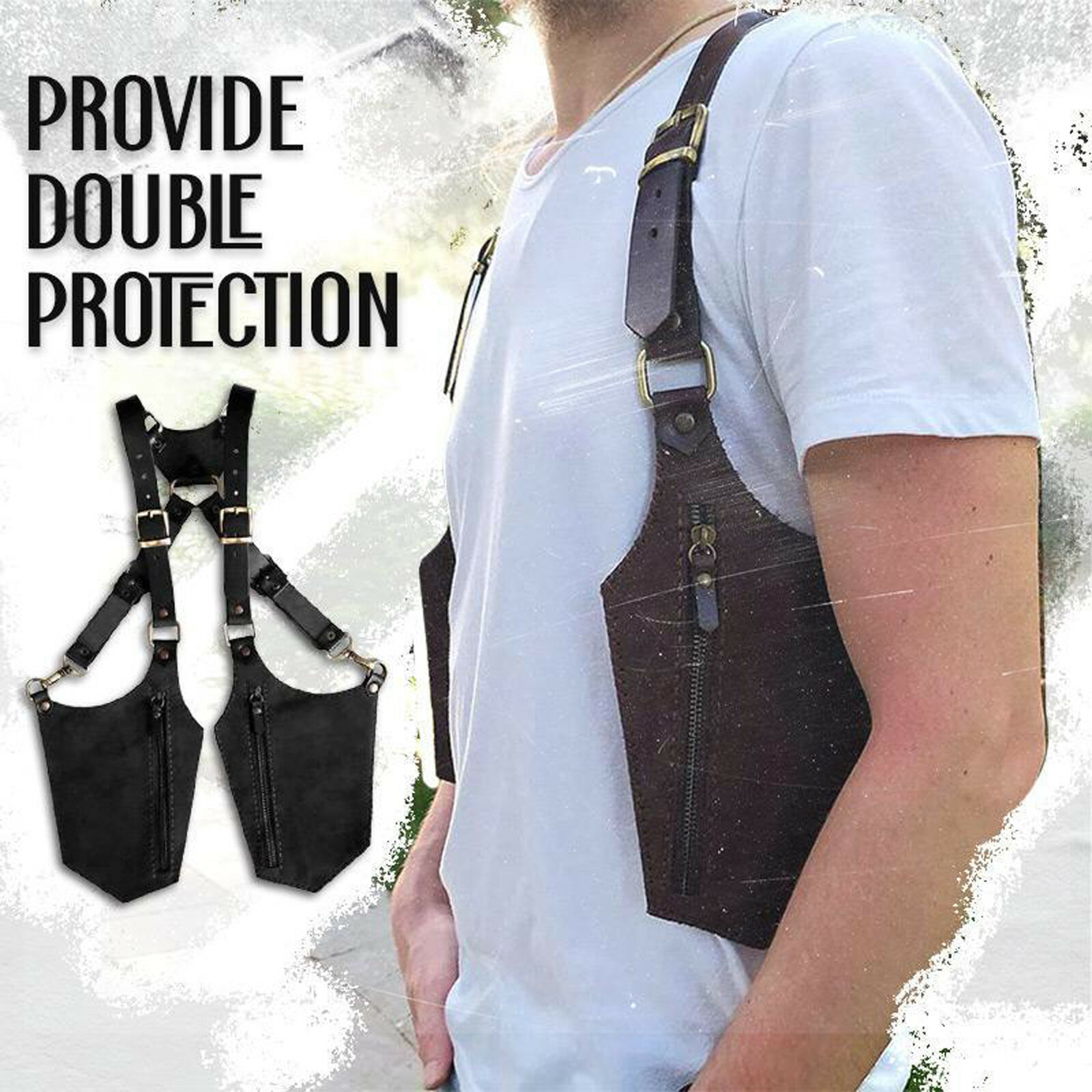 Double Shoulder Armpit Bag Strap Money Bag Adjustable Shoulder Hidden Pocket,BK