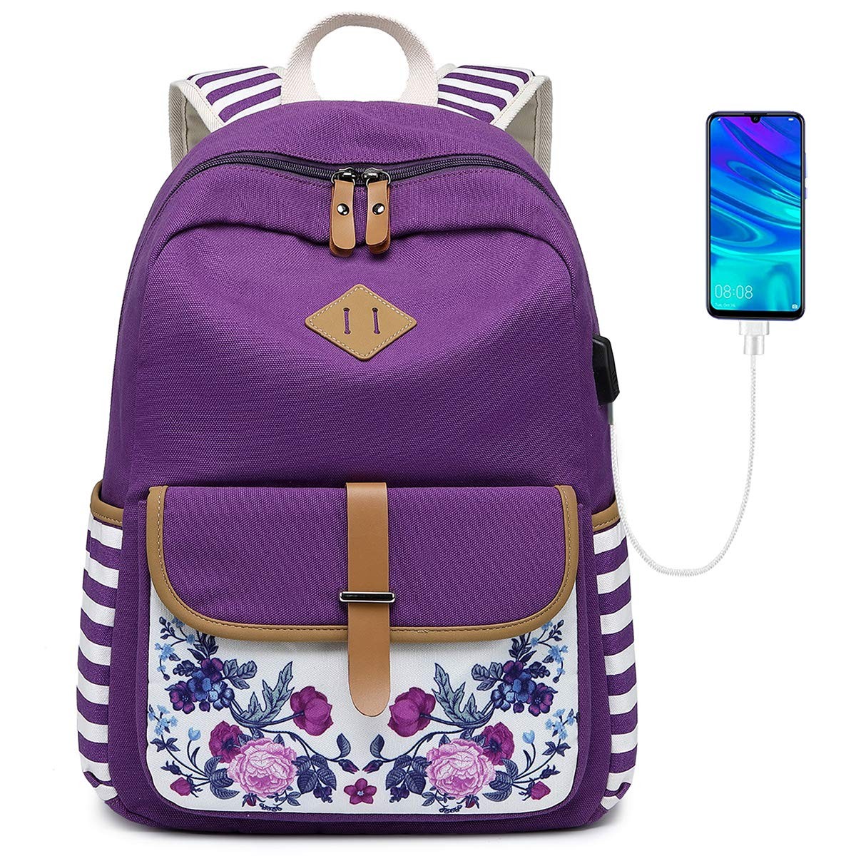Girls Backpack Canvas Schoolbag Bookbag Laptop Bag Rucksack with USB Charging…
