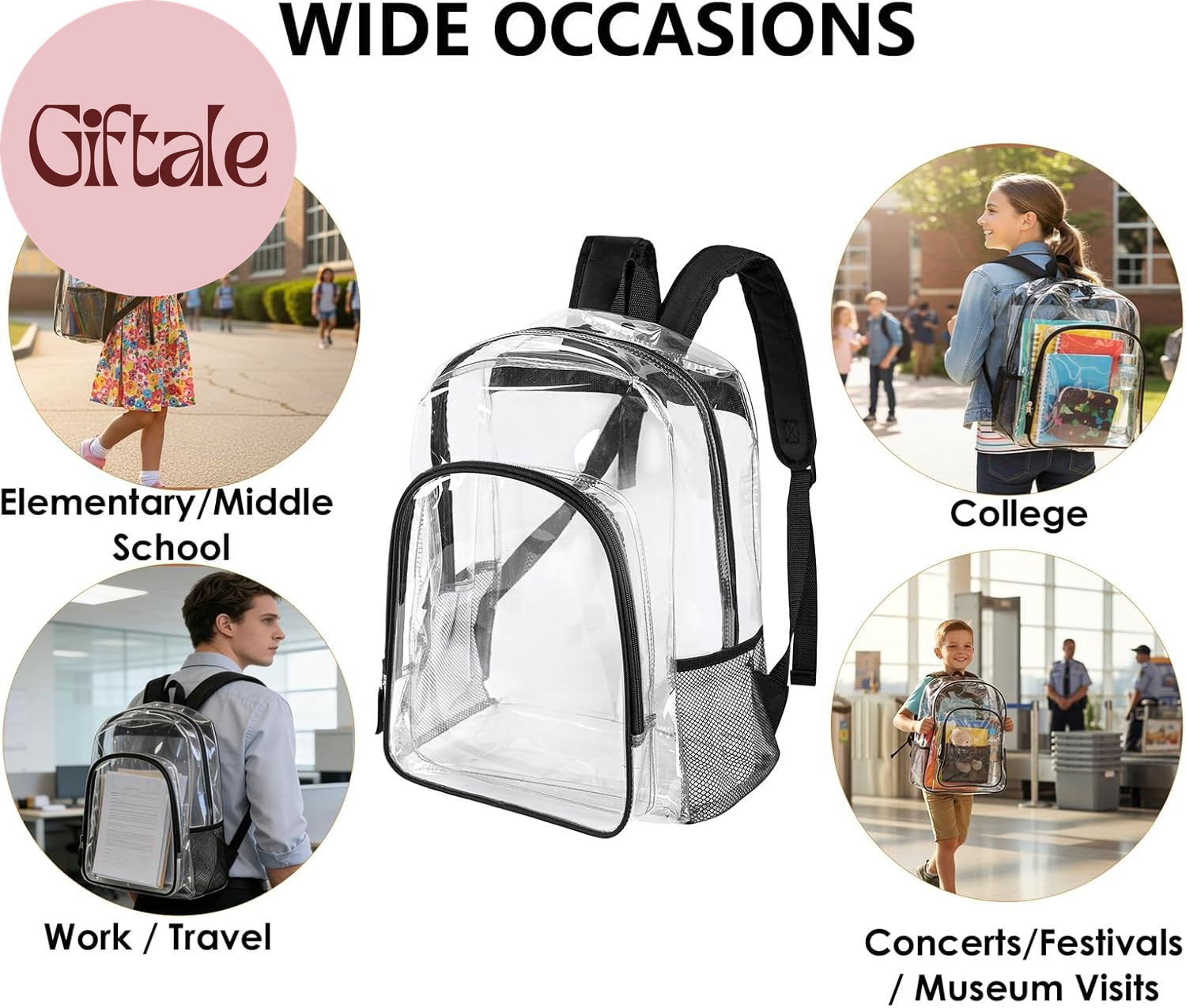 Clear Backpack Heavy Duty – 16X12X6 in Large Transparent Backpacks for School, C