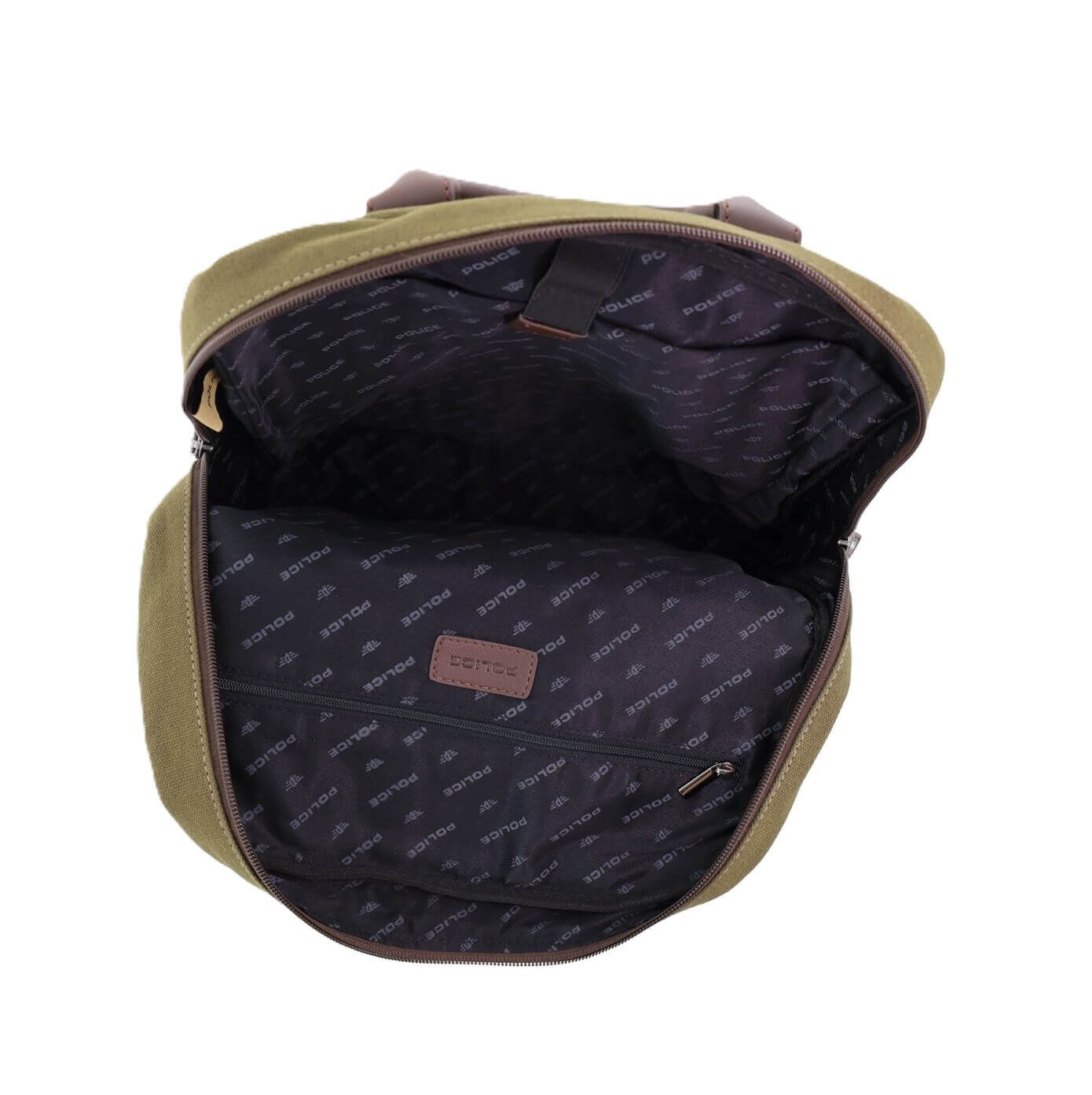 POLICE Wings Mens Canvas Backpack Bag with Laptop Computer Sleeve in Dark Olive