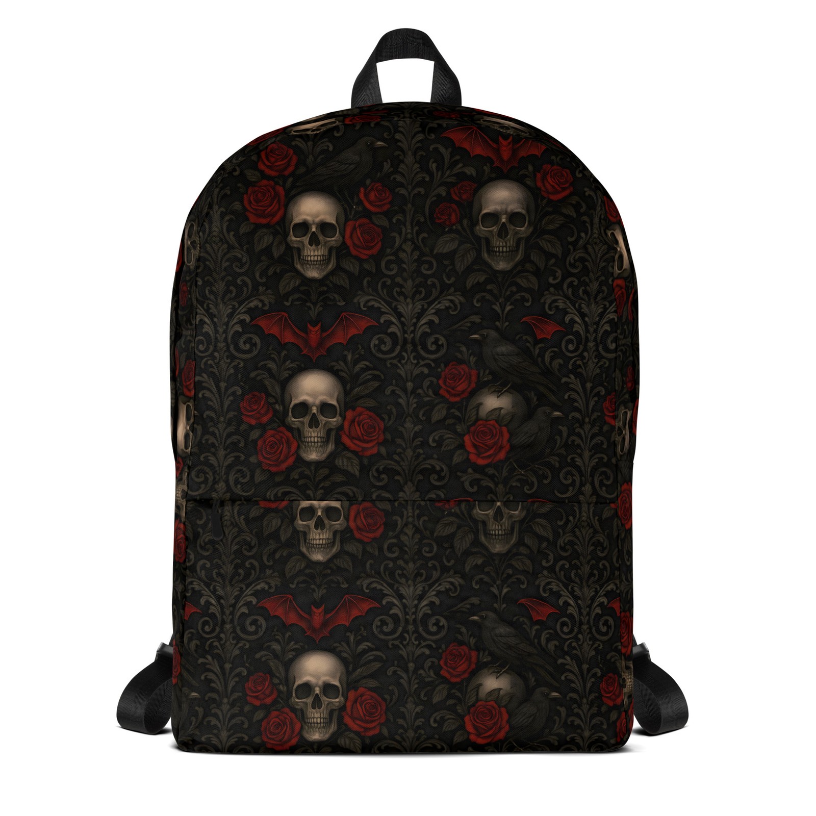 Skull Bat Roses Backpack Gothic Raven Horror Bag Dark Gift