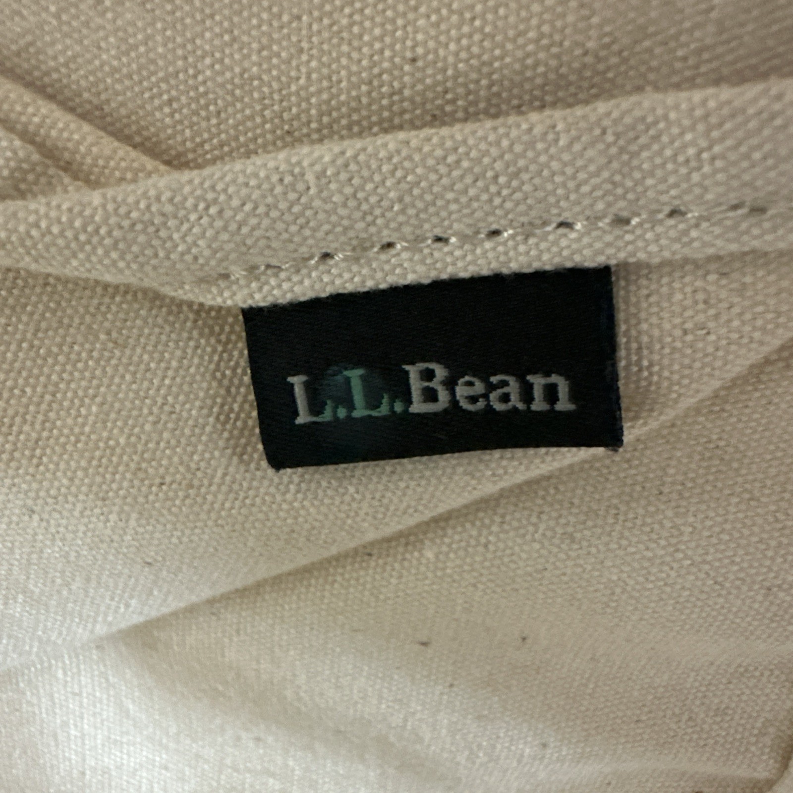 LL Bean Boat & Tote Zip Top Bag Canvas Ivory/Red L/XL Teacher Beach Leather Trim