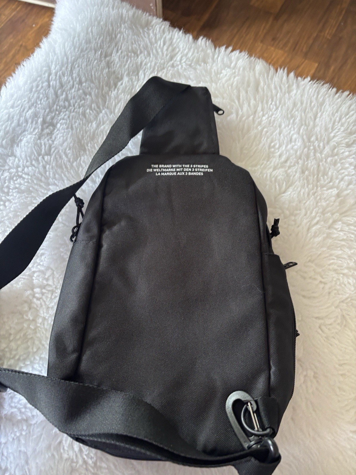 adidas Black Small Sling Crossbody Bag Adjustable Strap Zip Buckle Pockets