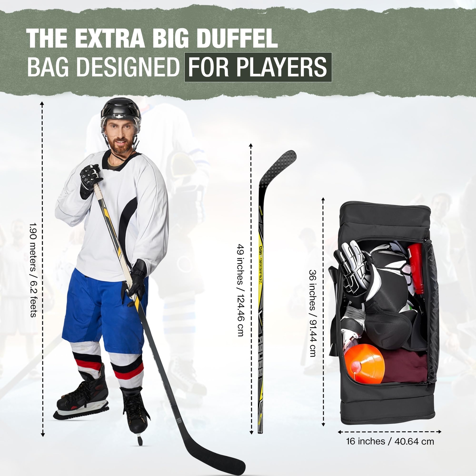 Heavy Duty Hockey Bag | Multi Pocket Travel Duffel Bag | Large Sports Gym bag…