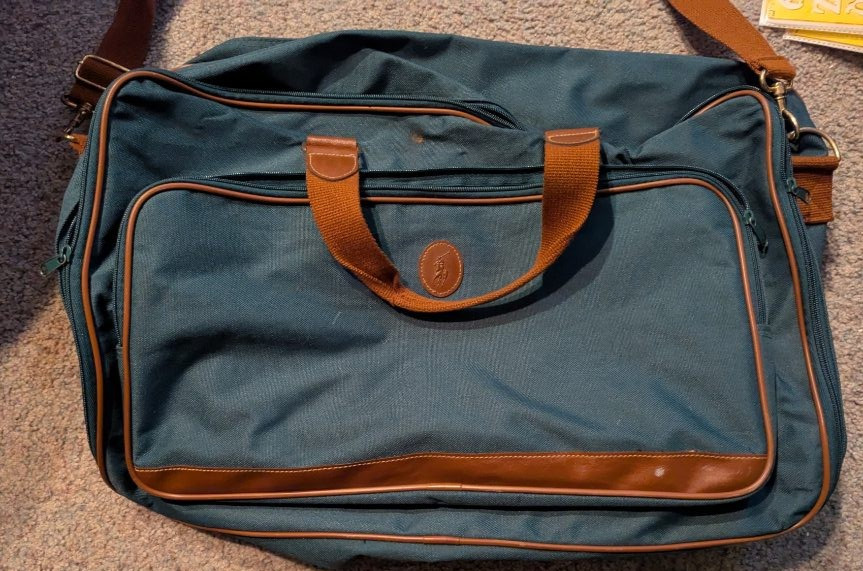 Vintage Polo Ralph Lauren Green Canvas Leather Trim Duffel Weekender Travel Bag