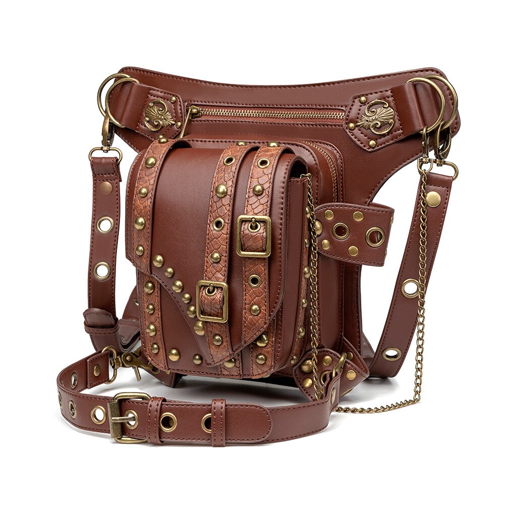 GEARDUKE Men Women Gothic Steampunk Crossbody Shoulder Leather waist Chest Bag