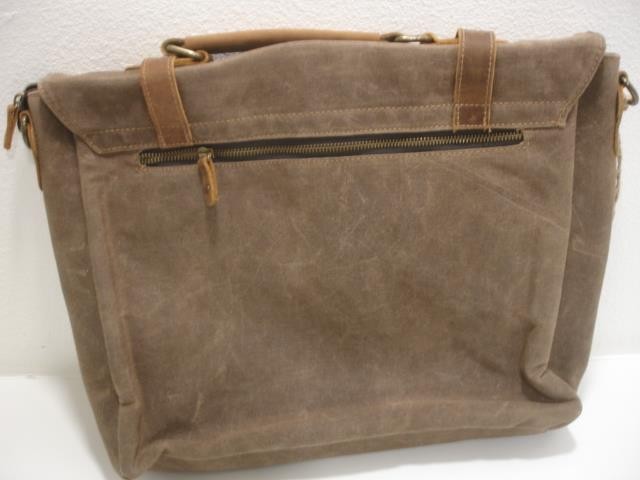 Manificent Laptop Messenger Bag Brown Leather Canvas Shoulder Strap Briefcase