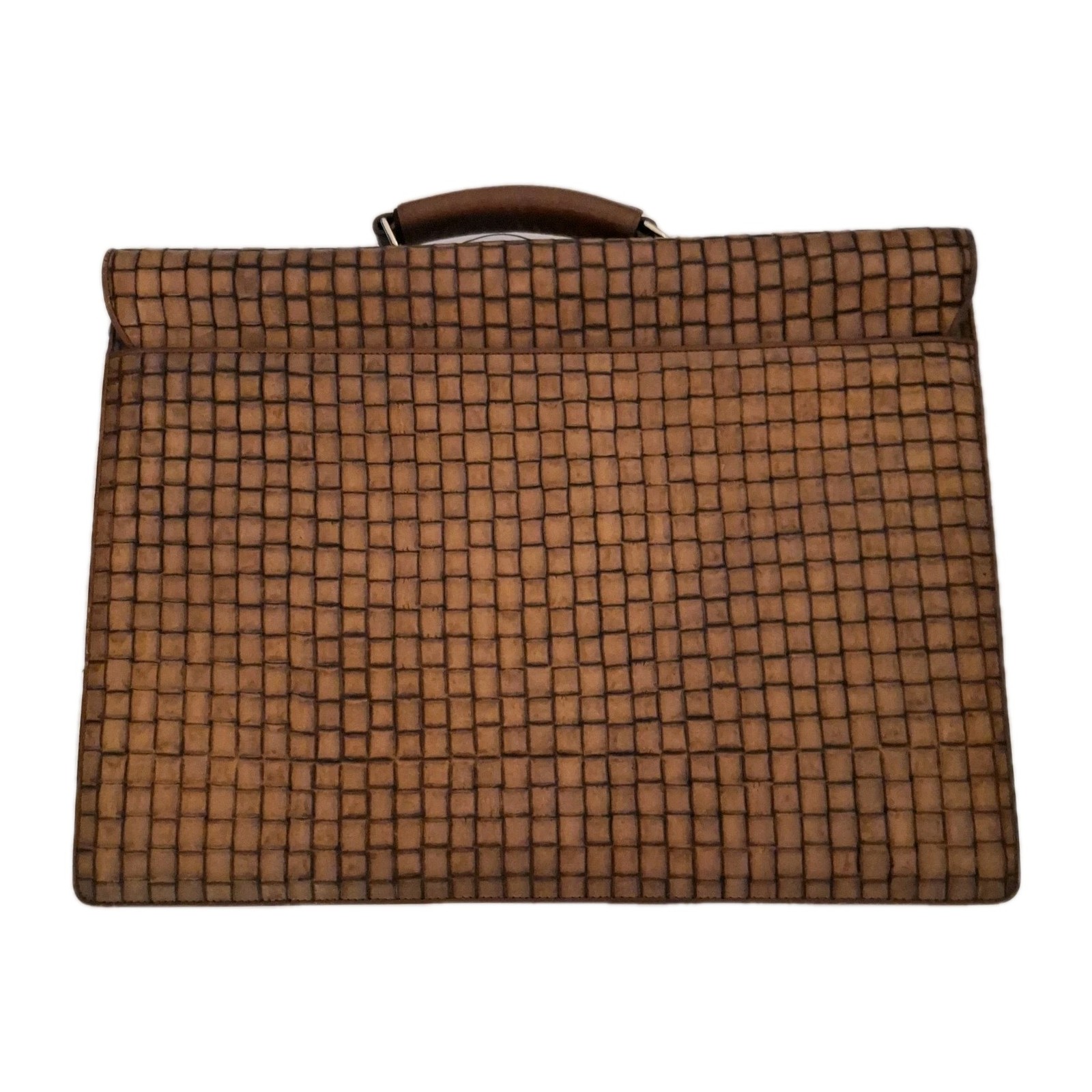 Vintage Italy Bosca Night Flight Double Flex Briefcase Brown Leather Basketweave