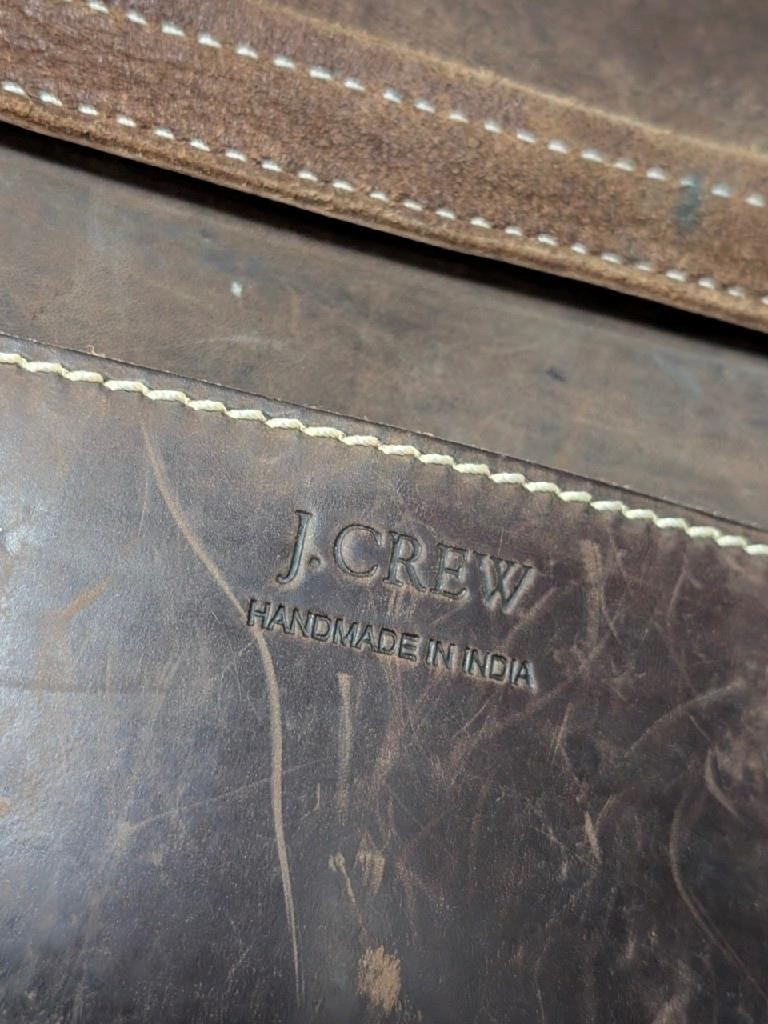 vintage J CREW messenger bag COWHIDE brown leather LAPTOP crossbody 16″ patina
