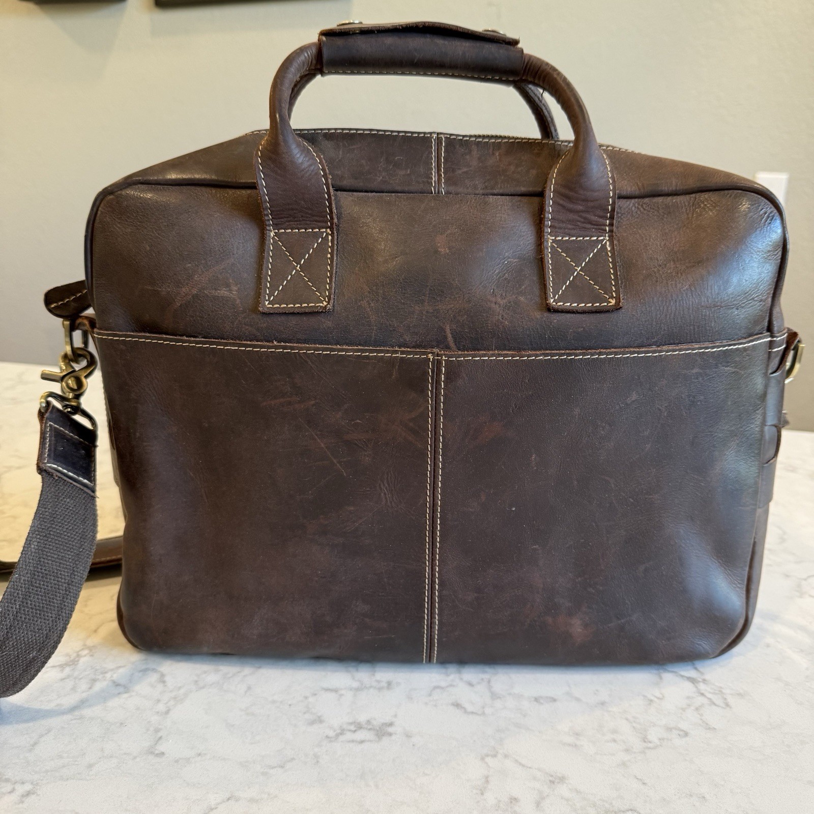 Full Grain Leather Laptop Briefcase 16 x 12 x 4” Messenger Bag Tote Satchel