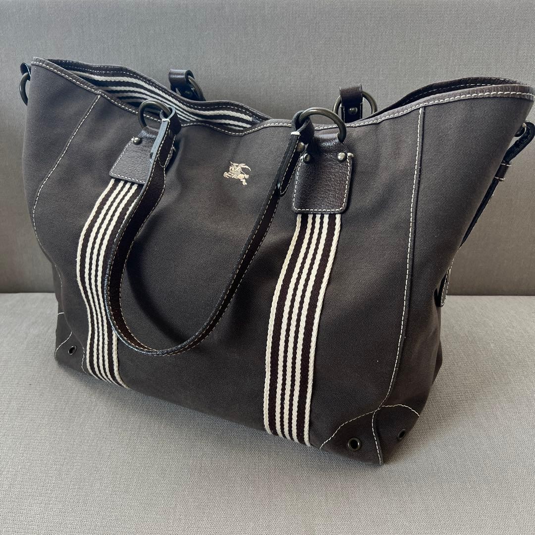 Authentic Burberry Blue Label Canvas & Leather Tote Bag 36cm x 32cm x 18cm Dark