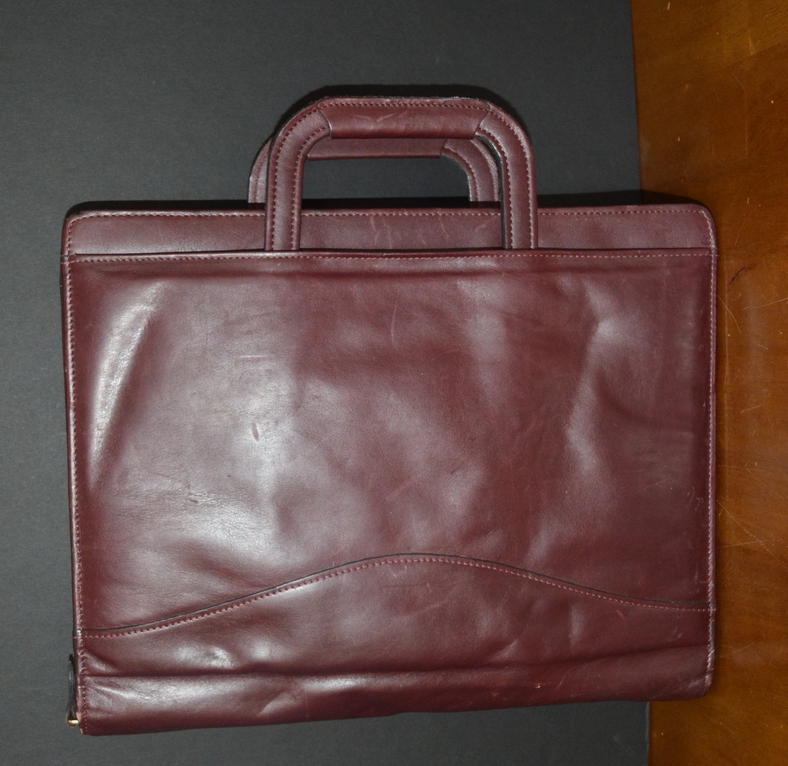 VTG Leather Briefcase Portfolio Planner SUPERIOR QUALITY Drop Handle Cognac