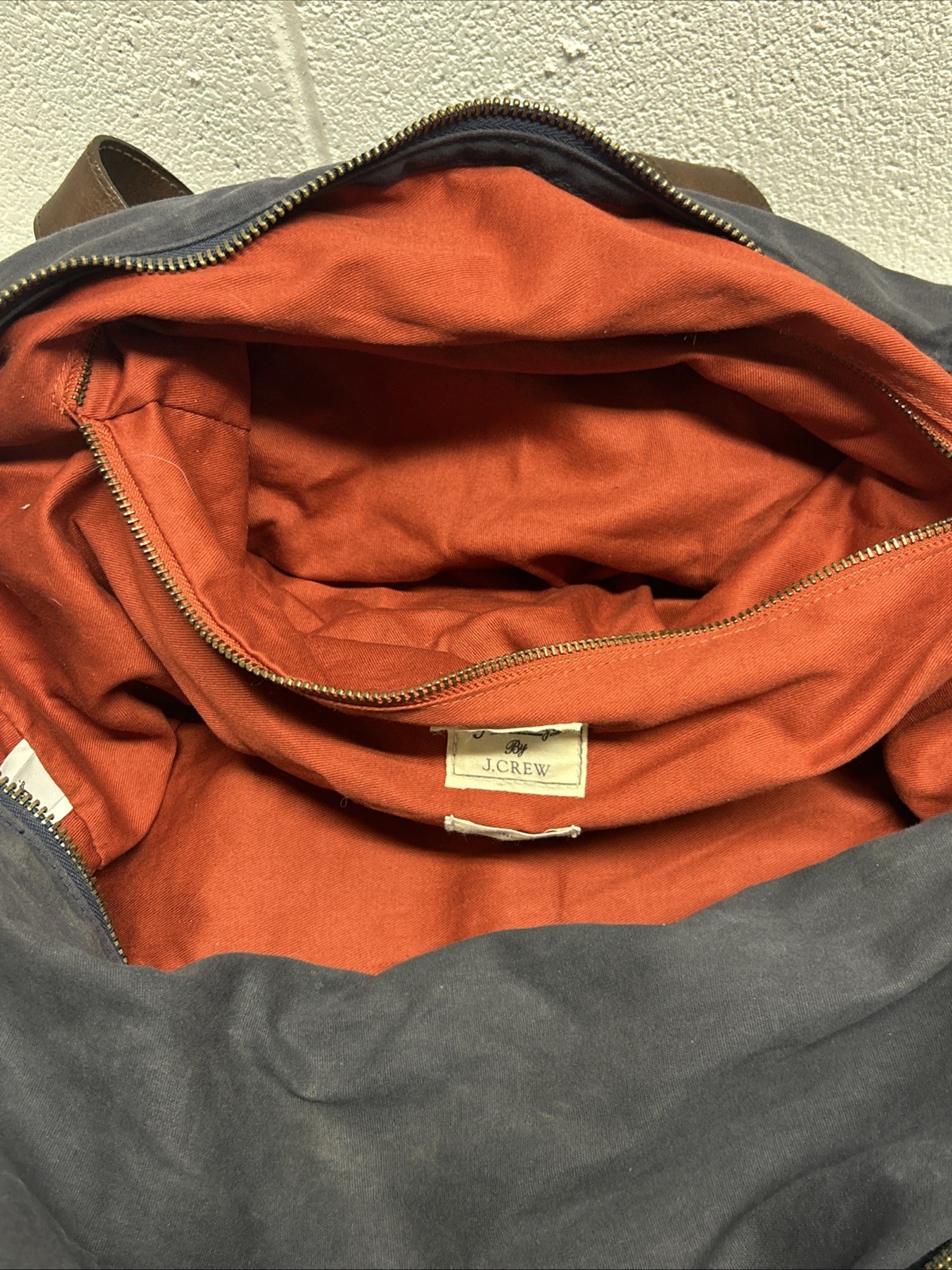 J. Crew Dry Goods Waxed Abingdon Weekender Duffle Bag Blue & Leather SB