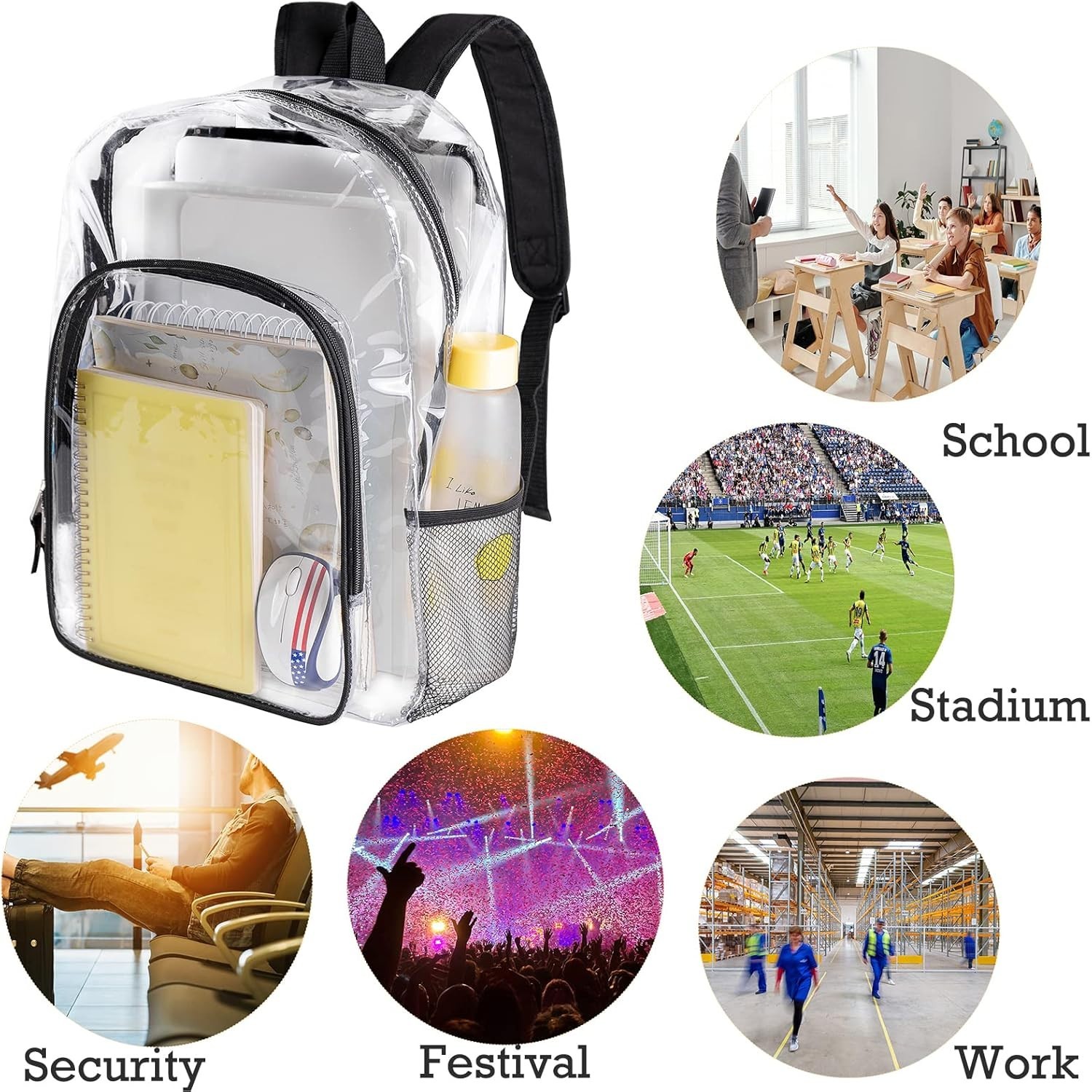 Clear Backpack Heavy Duty Transparent Bookbag for School Work Concert