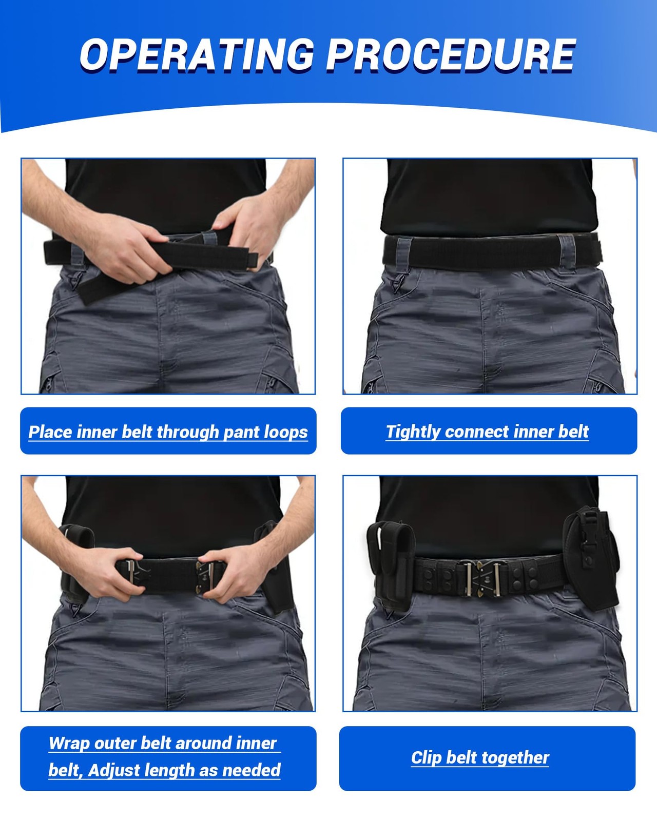 BittPicc 8 in 1 Police Tactical Belt Security Guard 35-45 Inches, Black