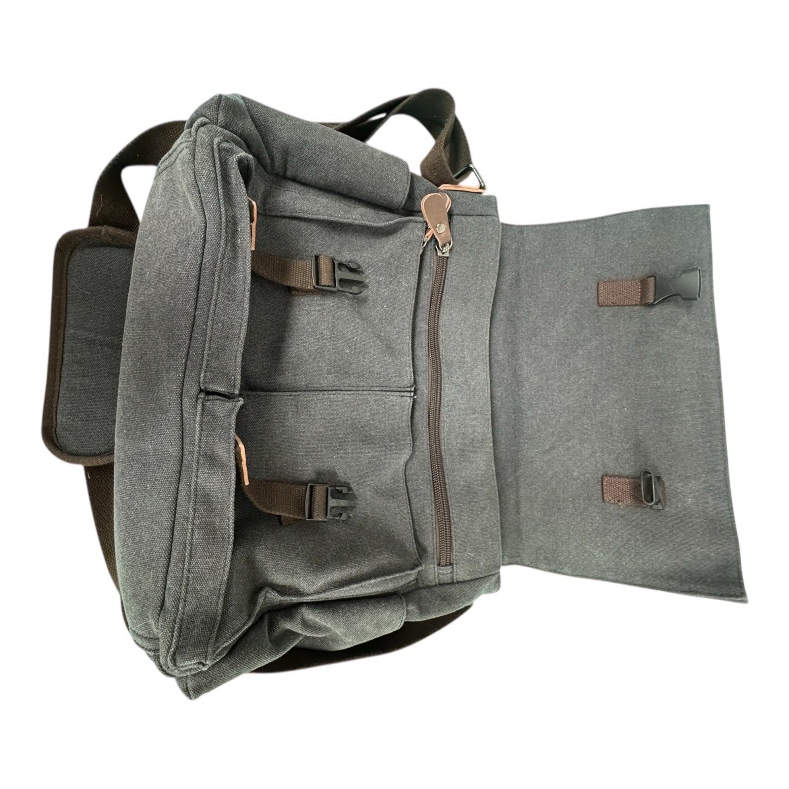Ravuo Gray Messenger Bag Water Resistant Canvas Satchel 15.6X9 Inch Laptop