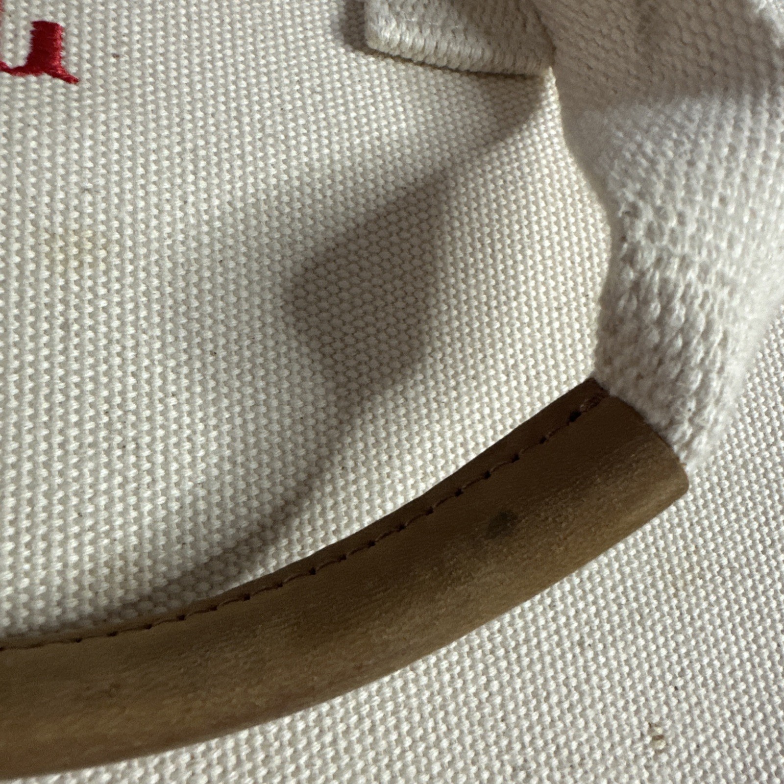 LL Bean Boat & Tote Zip Top Bag Canvas Ivory/Red L/XL Teacher Beach Leather Trim