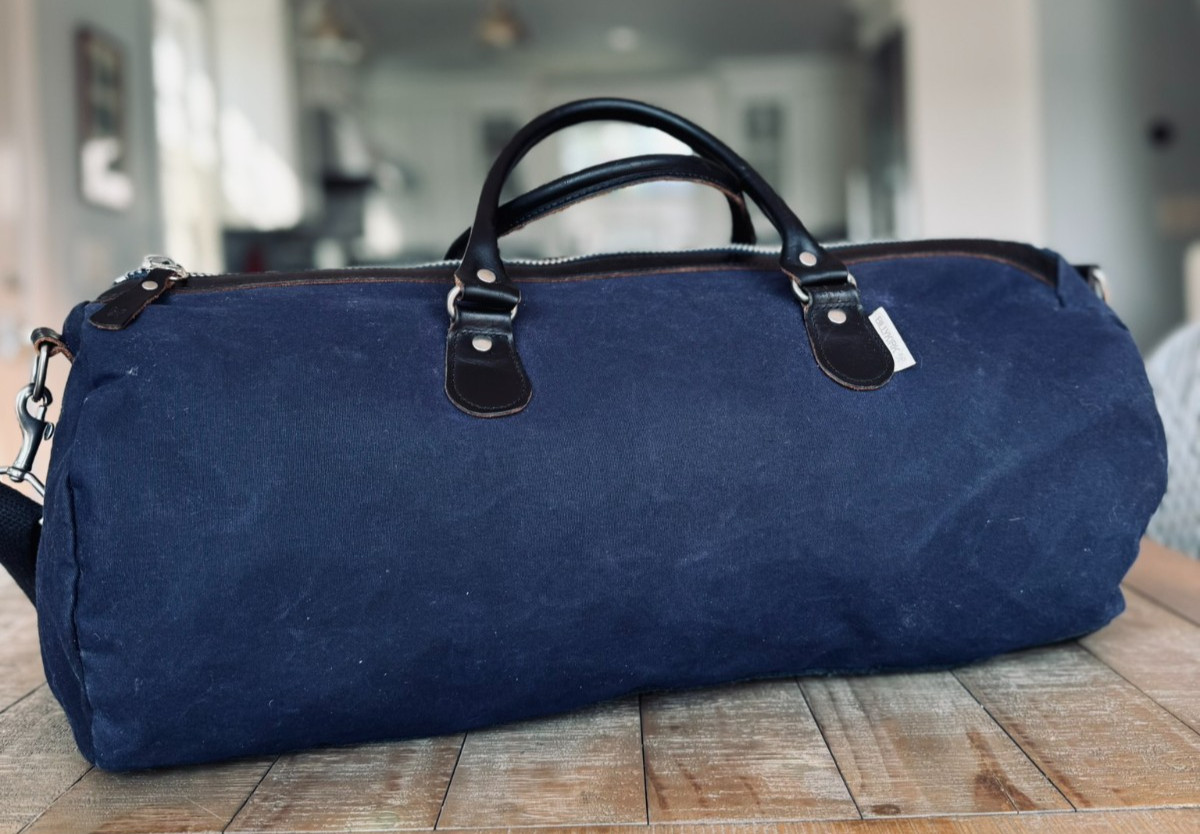 Billykirk Waxed Cotton Leather Blue Duffle Carryall Bag Old Money Preppy