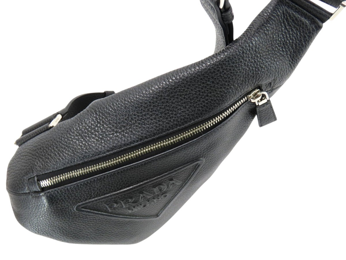 PRADA VITELLO DAINO Triangle Logo Leather Sling Bag NERO Black 2VZ098