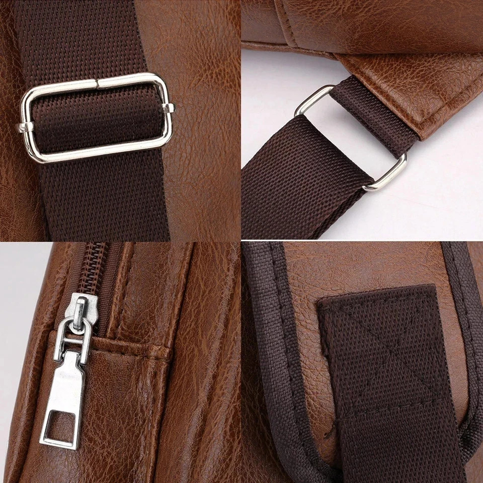 Mens Chest Shoulder Backpack Sling Cross Body Man Leather Satchel Travel Bag US