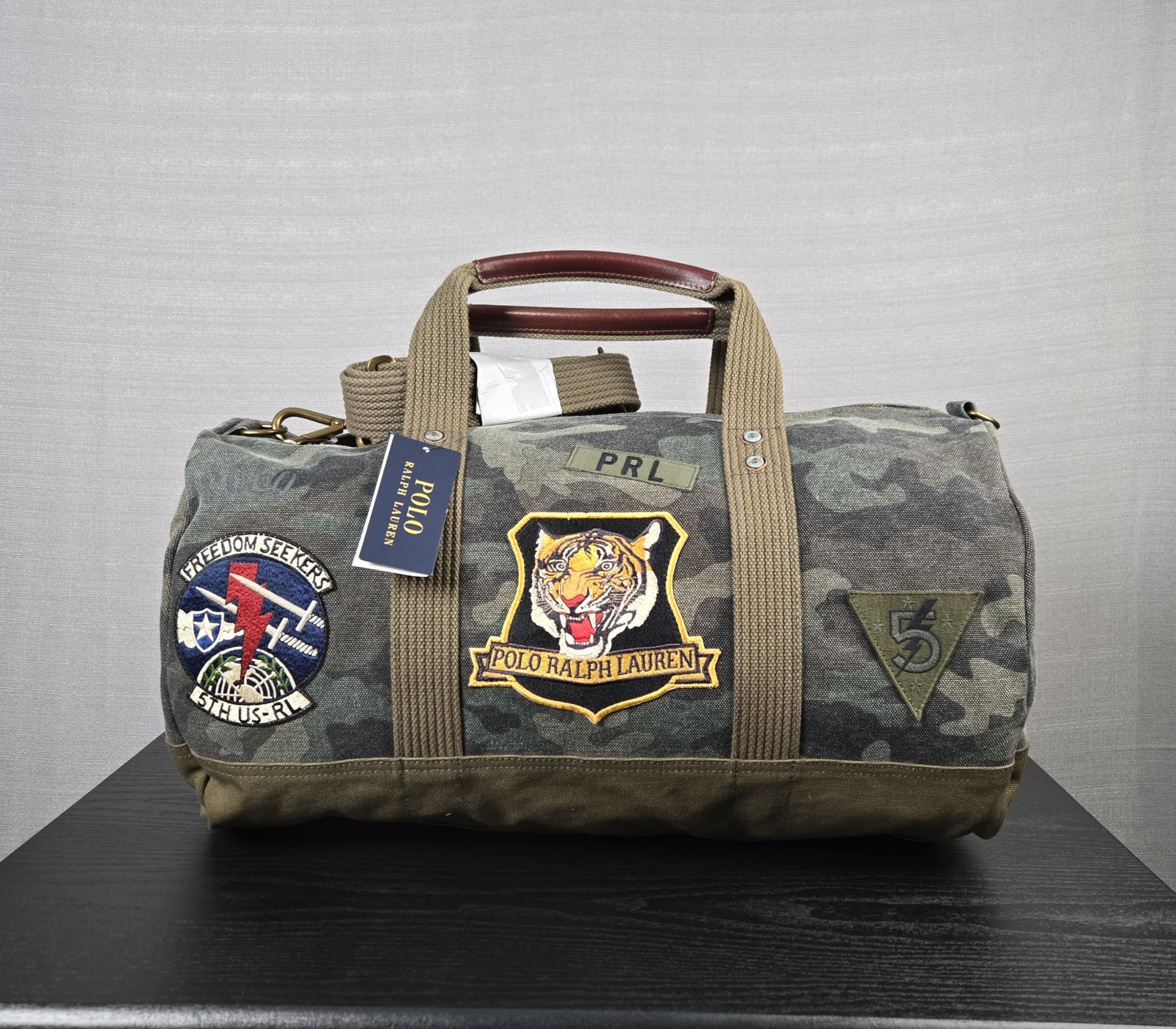 POLO Ralph Lauren Duffle Bag Canvas Camo Green Tiger Patch Freedom Seekers USRL
