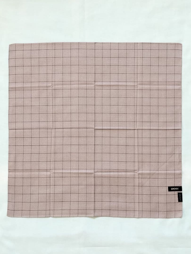 DKNY Men’s Handkerchief Beige Plaid 47.5cm Cotton Made in Japan