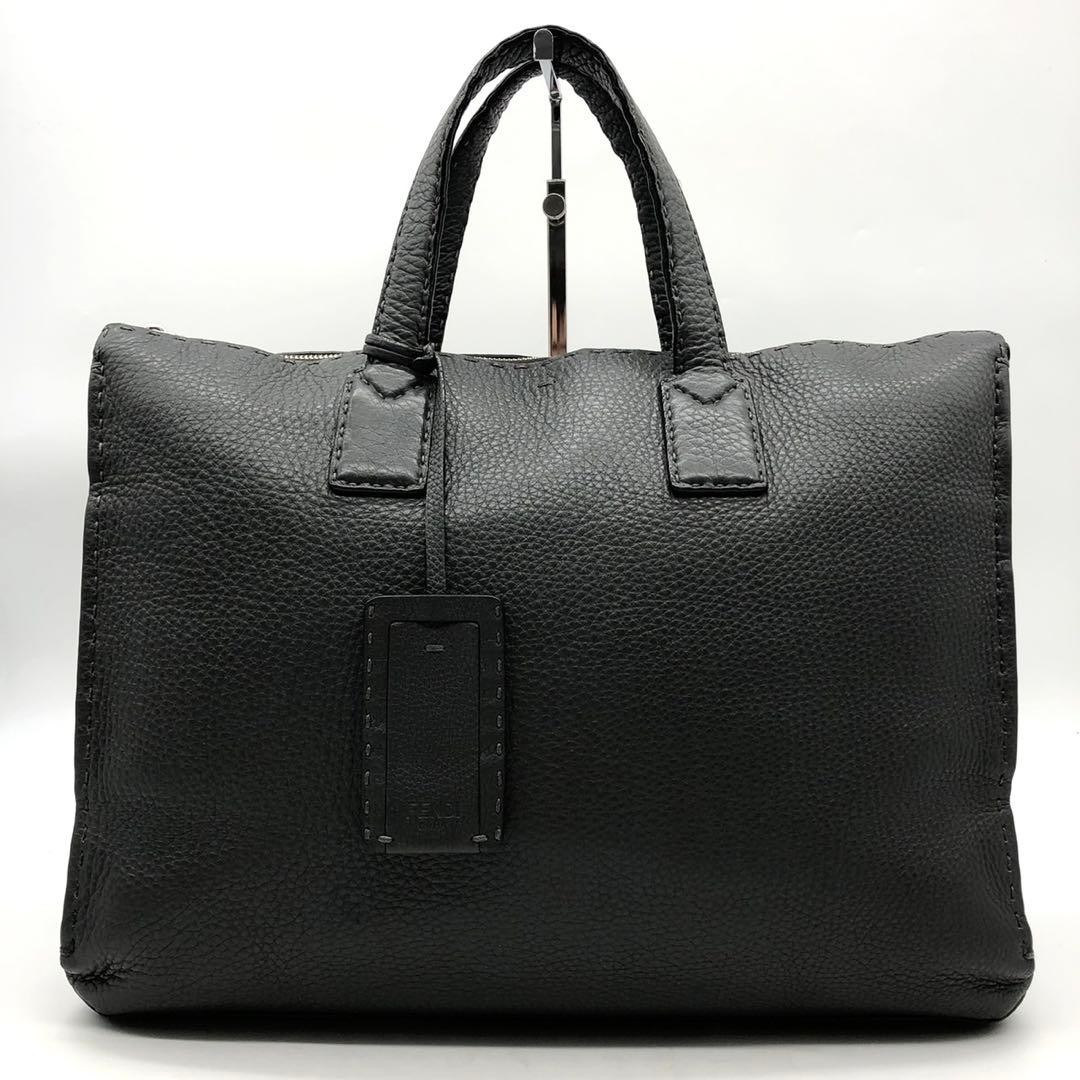 Fendi Selleria Briefcase Leather 2 Compartment Bag Charm Gray A4 Compatible