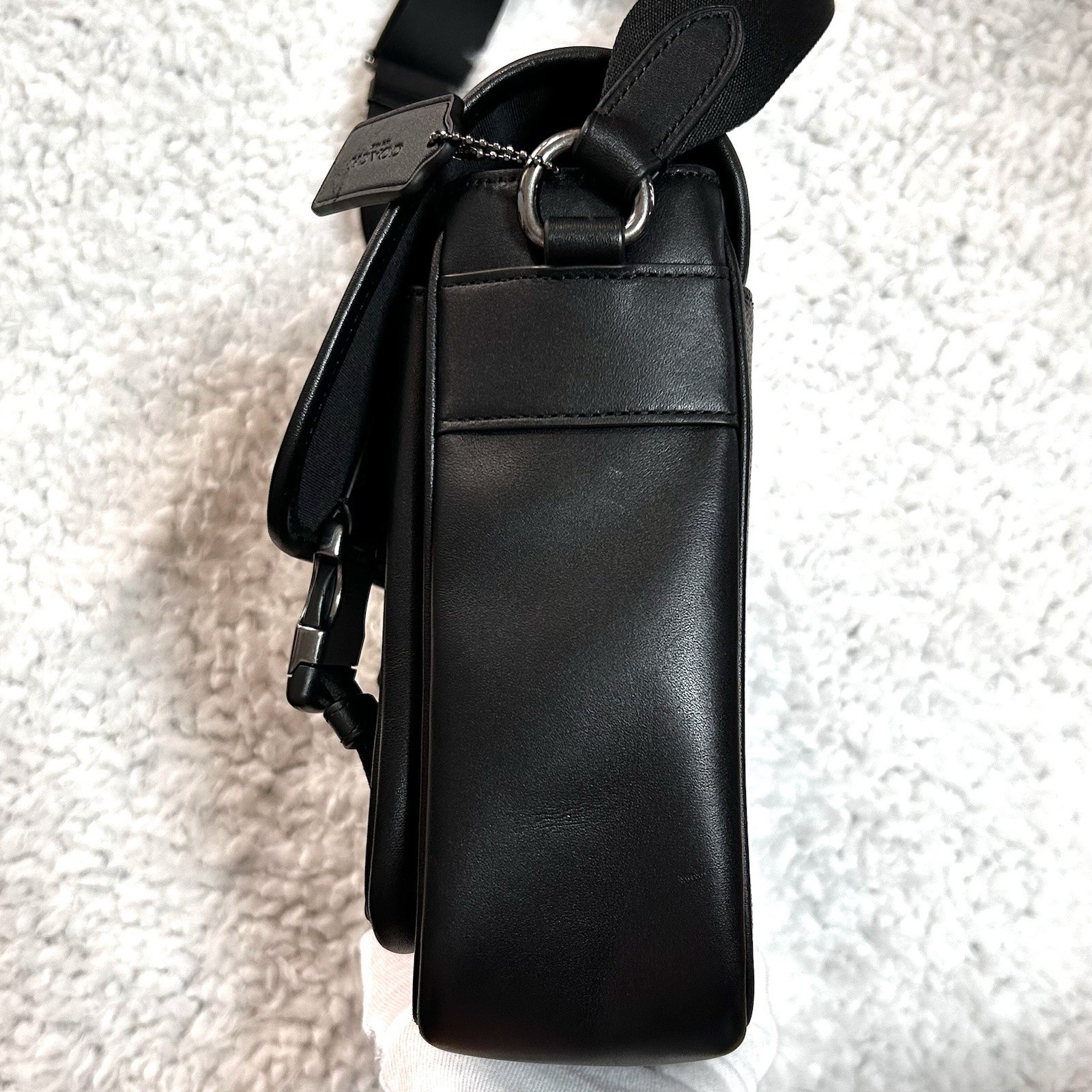Coach Signature Monogram Messenger Crossbody Bag Black/Gray Magnetic Strap