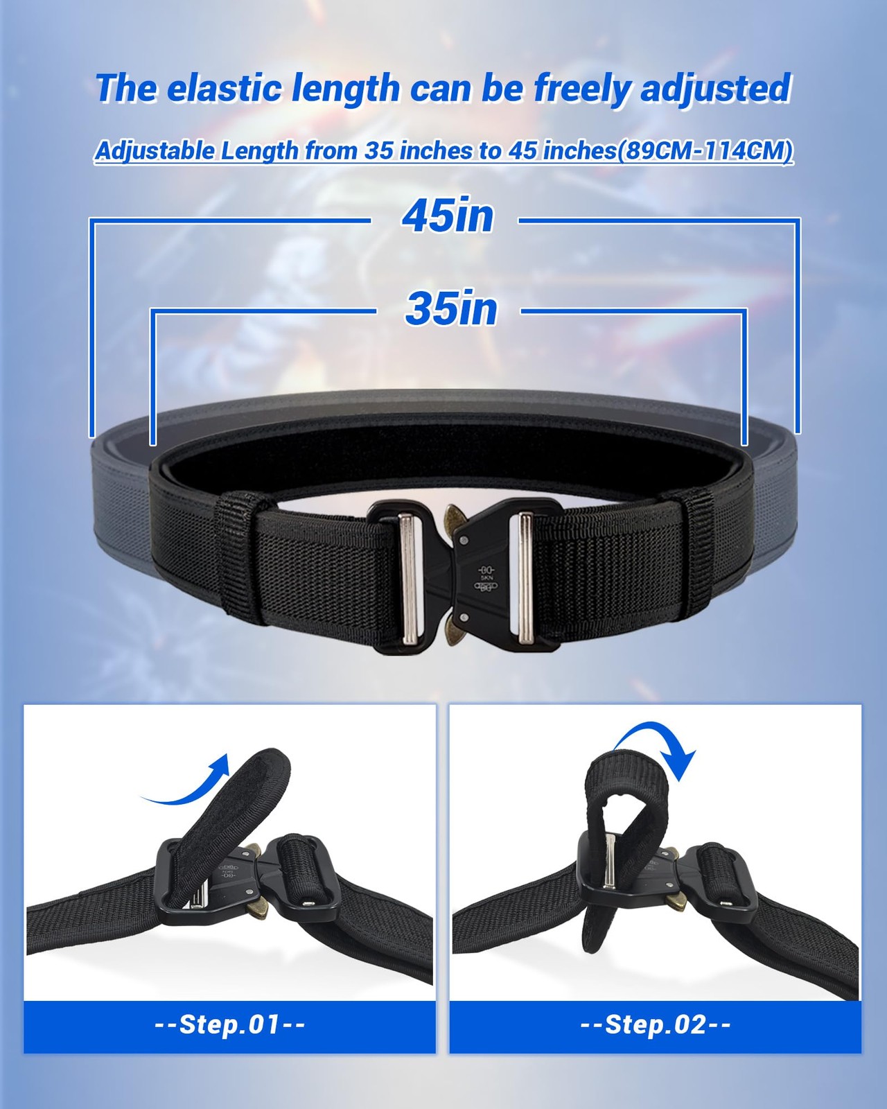 BittPicc 8 in 1 Police Tactical Belt Security Guard 35-45 Inches, Black